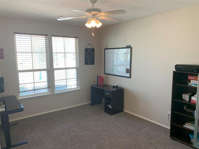 9140 Blackstone Dr, Providence Village, TX 76227 - office area featuring carpet flooring, baseboards, and a ceiling fan
