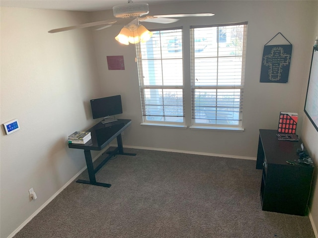 9140 Blackstone Dr, Providence Village, TX 76227 - home office featuring baseboards, a ceiling fan, and carpet floors