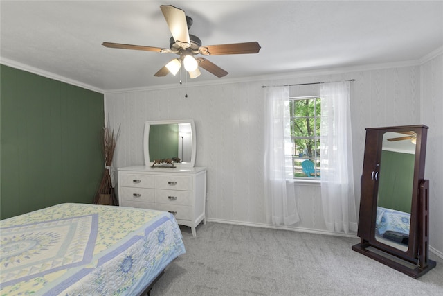 281 Harbor Dr, Gun Barrel City, TX 75156 - carpeted bedroom with ornamental molding, a ceiling fan, and baseboards