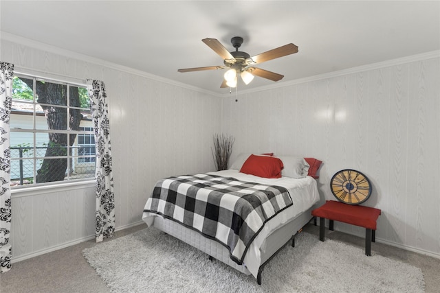 281 Harbor Dr, Gun Barrel City, TX 75156 - bedroom featuring crown molding, carpet, ceiling fan, and baseboards