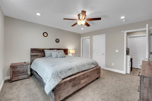 530 E Day St, Denison, TX 75021 - bedroom featuring recessed lighting, carpet flooring, baseboards, and a ceiling fan