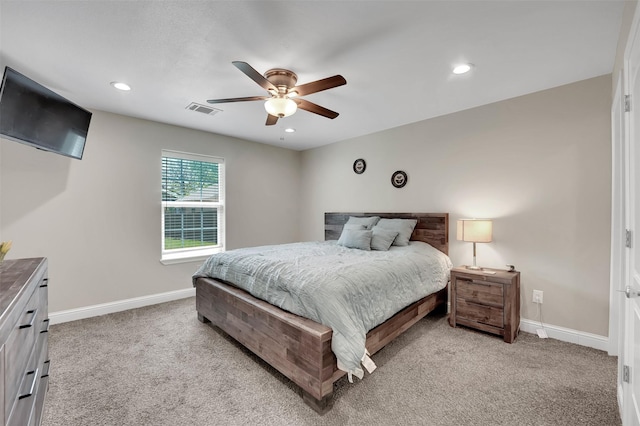 530 E Day St, Denison, TX 75021 - bedroom featuring visible vents, baseboards, recessed lighting, and light colored carpet