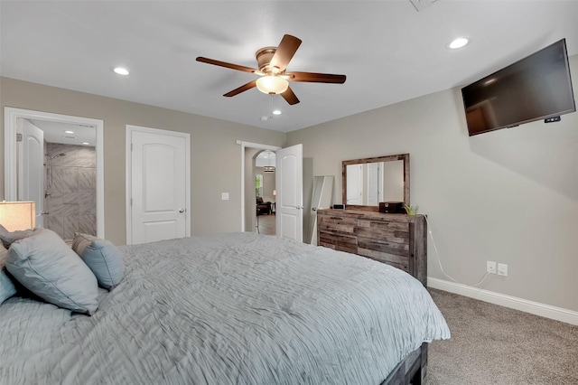 530 E Day St, Denison, TX 75021 - bedroom featuring baseboards, recessed lighting, ceiling fan, and carpet