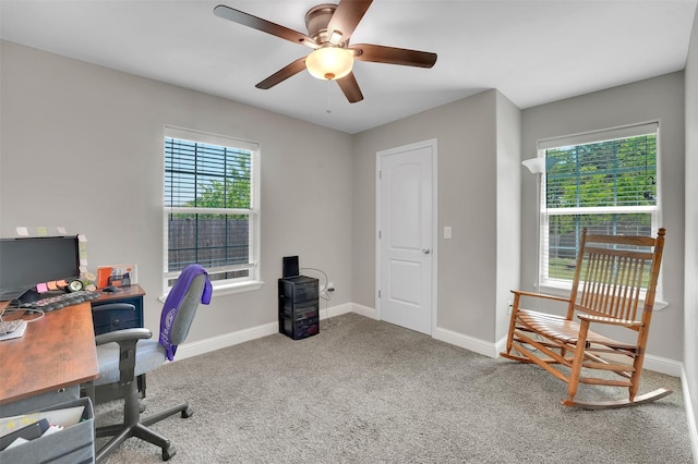 530 E Day St, Denison, TX 75021 - carpeted home office featuring baseboards and a ceiling fan