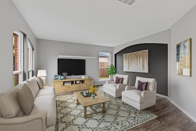 322 Ashley Oak Ln, Lake Dallas, TX 75065 - living room with visible vents, baseboards, and wood finished floors