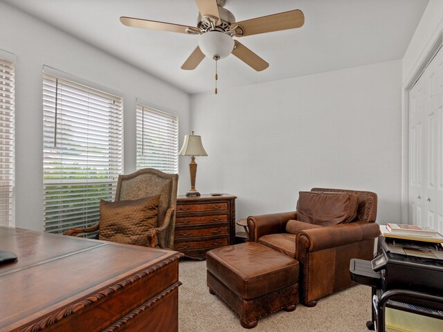 6504 Lago Vista Dr, Benbrook, TX 76132 - living area featuring a ceiling fan and light carpet