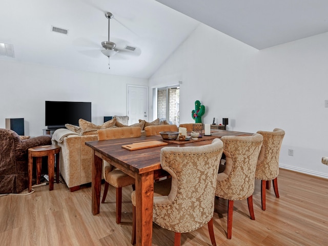 6504 Lago Vista Dr, Benbrook, TX 76132 - dining area with light wood-style flooring, a ceiling fan, and visible vents