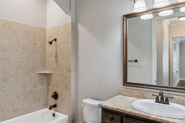7217 Deer Field Dr, Mansfield, TX 76063 - bathroom featuring crown molding, shower / bath combination, vanity, and toilet