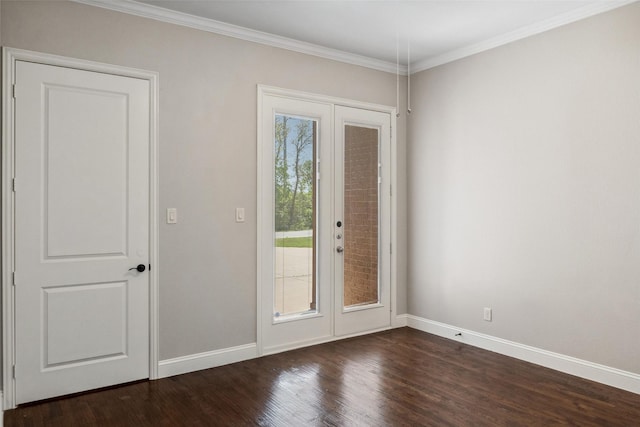 7217 Deer Field Dr, Mansfield, TX 76063 - doorway to outside with ornamental molding, baseboards, dark wood-style flooring, and french doors