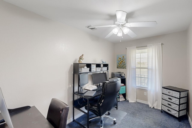 5609 Cedar Creek Dr, Kemp, TX 75143 - office space with carpet floors, a ceiling fan, and baseboards