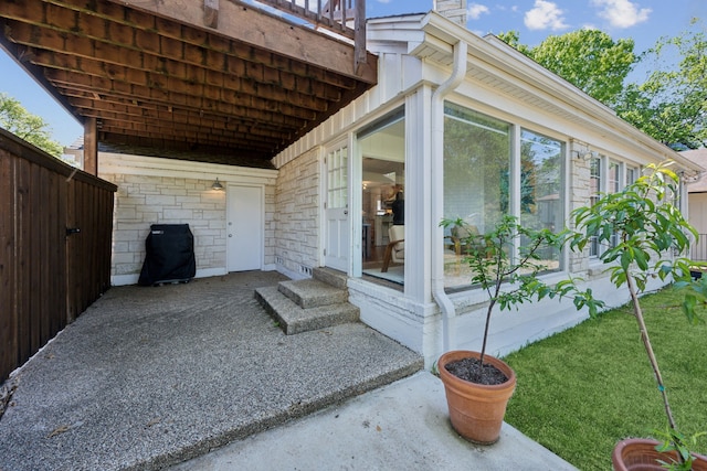 9431 Waterview Rd, Dallas, TX 75218 - exterior space with a yard, fence, stone siding, and a patio