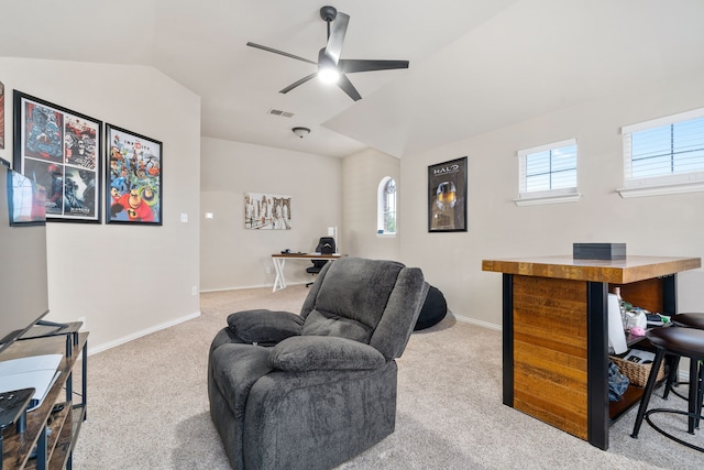 3733 Glassenberry St, Fort Worth, TX 76244 - office featuring lofted ceiling, visible vents, carpet floors, and ceiling fan