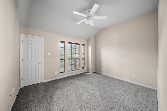 5038 W Fall Dr, Midlothian, TX 76065 - carpeted empty room with ceiling fan, baseboards, and lofted ceiling
