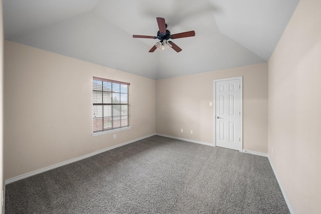 5038 W Fall Dr, Midlothian, TX 76065 - unfurnished room with baseboards, carpet floors, vaulted ceiling, and ceiling fan