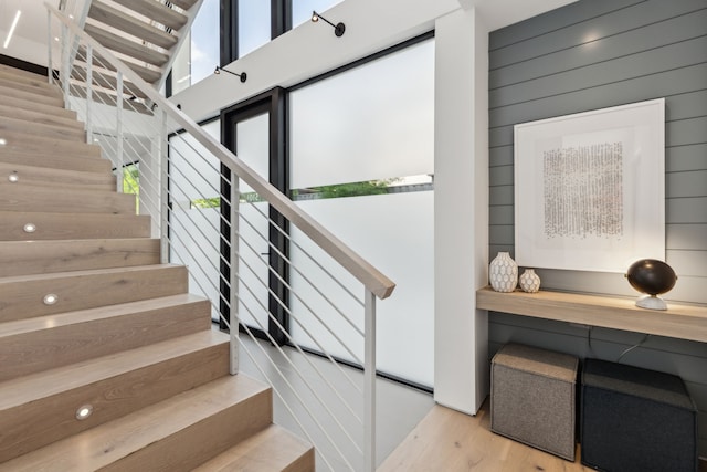 5101 Vickery Blvd, Dallas, TX 75206 - stairway featuring wood finished floors and wood walls