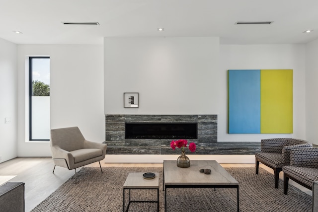 5101 Vickery Blvd, Dallas, TX 75206 - living room featuring wood finished floors, a premium fireplace, and recessed lighting