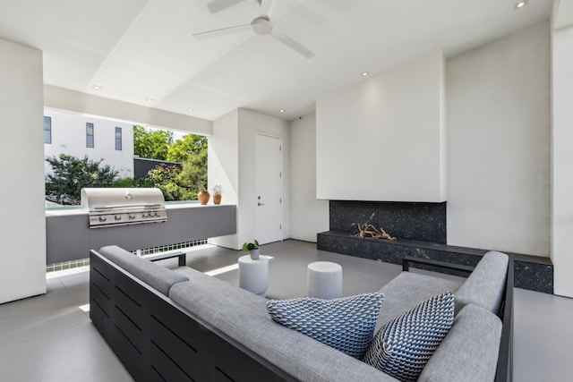 5101 Vickery Blvd, Dallas, TX 75206 - living room featuring a ceiling fan, a high end fireplace, and recessed lighting