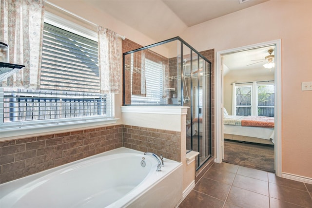 714 Lone Star Ct, Wylie, TX 75098 - ensuite bathroom featuring a garden tub, tile patterned floors, a stall shower, ceiling fan, and baseboards