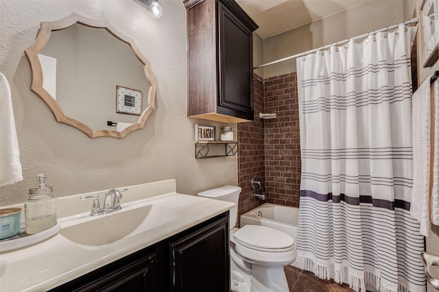 714 Lone Star Ct, Wylie, TX 75098 - bathroom with toilet, shower / bath combo with shower curtain, vanity, and a textured wall