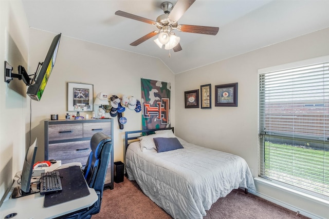 714 Lone Star Ct, Wylie, TX 75098 - bedroom featuring carpet flooring, vaulted ceiling, a ceiling fan, and an office area