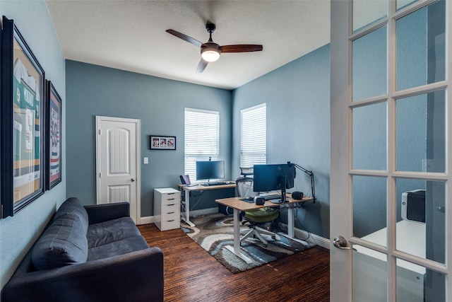 912 Lorene Dr, Wylie, TX 75098 - office featuring wood finished floors, a ceiling fan, and baseboards