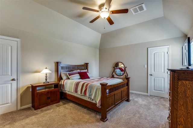 912 Lorene Dr, Wylie, TX 75098 - bedroom with light colored carpet, baseboards, lofted ceiling, and a ceiling fan