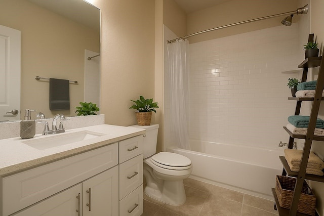 930 Estelle Dr, Euless, TX 76040 - bathroom with toilet, tile patterned floors, vanity, and shower / bath combination with curtain