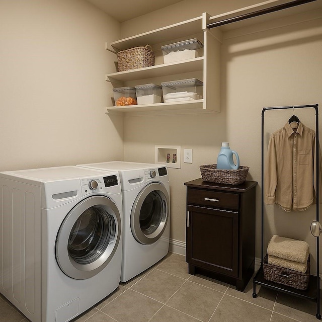 930 Estelle Dr, Euless, TX 76040 - clothes washing area featuring washer and dryer, light tile patterned floors, and cabinet space