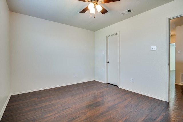 2027 Pine Knot Dr, Heartland, TX 75126 - unfurnished room with ceiling fan, dark wood-type flooring, and baseboards