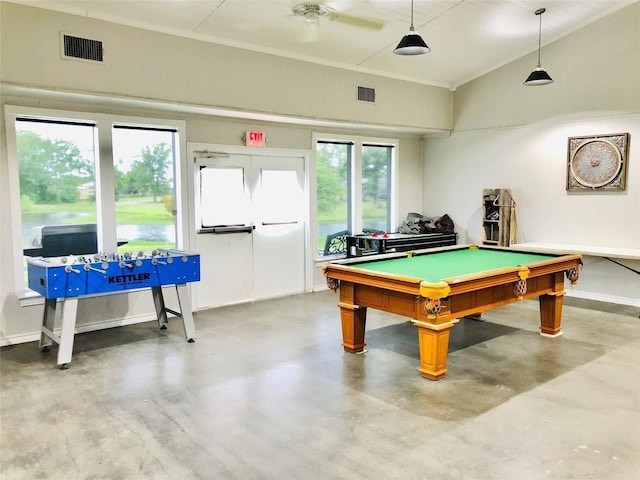 161 Pillsbury Cir, Quitman, TX 75783 - rec room featuring concrete floors, visible vents, baseboards, and billiards