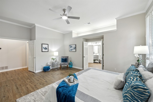 5905 Summer Point Dr, Mckinney, TX 75072 - bedroom with crown molding, visible vents, baseboards, and wood finished floors
