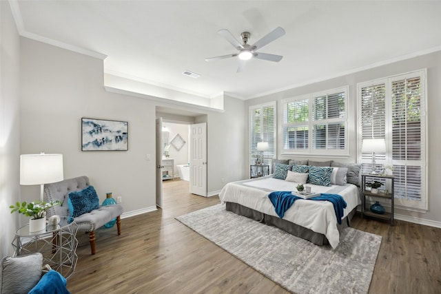 5905 Summer Point Dr, Mckinney, TX 75072 - bedroom with visible vents, baseboards, ornamental molding, and wood finished floors