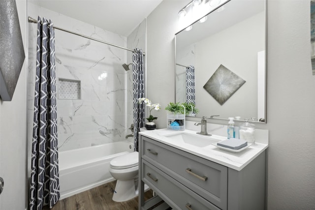 5905 Summer Point Dr, Mckinney, TX 75072 - bathroom with vanity, shower / bath combination with curtain, toilet, and wood finished floors