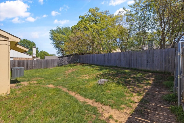view of yard with cooling unit and a fenced backyard