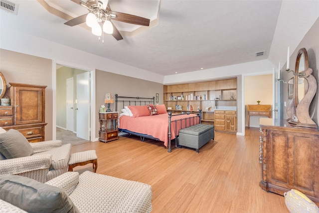 bedroom with visible vents, baseboards, and light wood-style floors