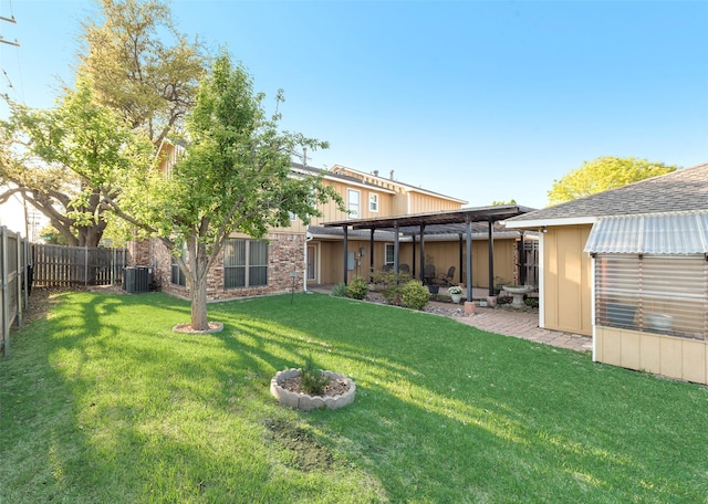 view of yard with a fenced backyard and a pergola