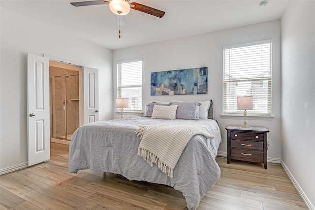 1005 Manuel Dr, Fate, TX 75087 - bedroom featuring multiple windows, light wood-style floors, and ceiling fan