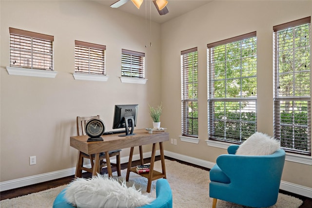 4134 Lee Hutson Dr, Sachse, TX 75048 - office space with wood finished floors, ceiling fan, and baseboards