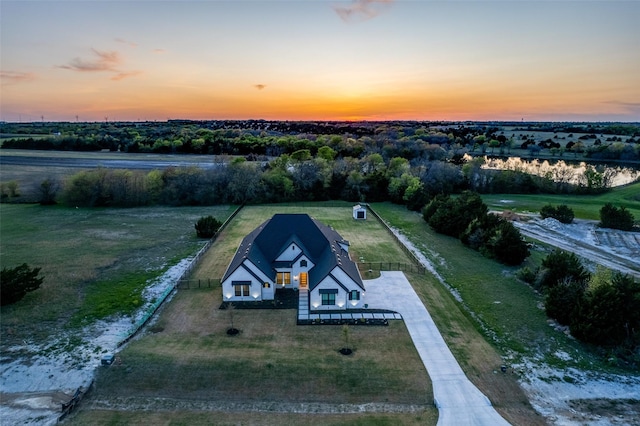 view of aerial view at dusk