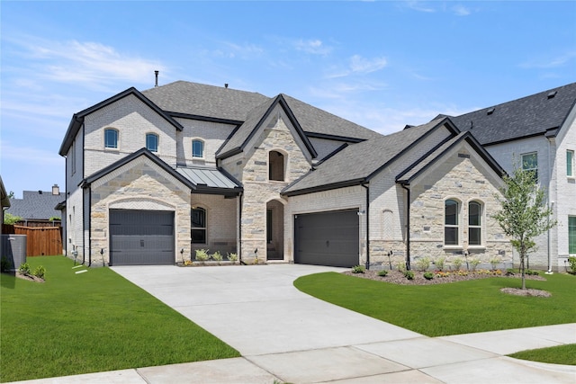 3811 Lochwood Dr, Rowlett, TX 75088 - french country inspired facade with stone siding, concrete driveway, and a garage