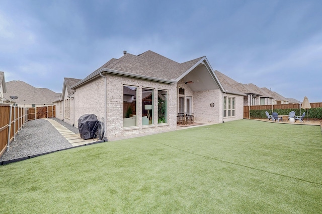 2801 Capitol Pl, Melissa, TX 75454 - rear view of property featuring a fenced backyard, a patio, ceiling fan, and a yard