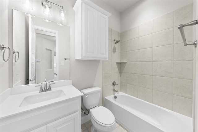 full bathroom featuring bathing tub / shower combination, vanity, and toilet