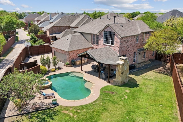 9892 Ranchero Dr, Frisco, TX 75033 - view of pool featuring a pergola, a lawn, a fenced backyard, a patio, and a fenced in pool