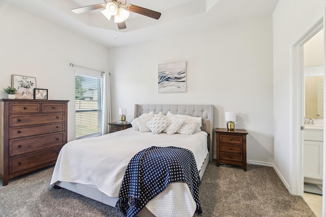 13412 Cortes De Pallas Dr, Little Elm, TX 75068 - carpeted bedroom with a ceiling fan, baseboards, and connected bathroom