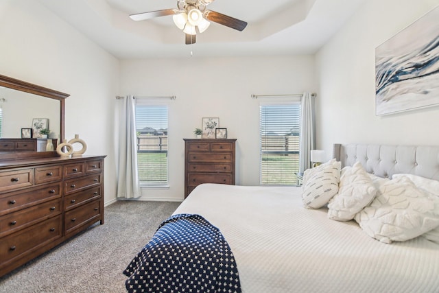 13412 Cortes De Pallas Dr, Little Elm, TX 75068 - bedroom featuring light carpet, ceiling fan, and a tray ceiling