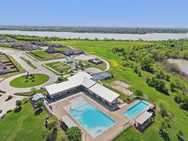 13412 Cortes De Pallas Dr, Little Elm, TX 75068 - bird's eye view of a pool area and a nearby body of water