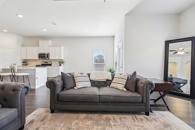 13412 Cortes De Pallas Dr, Little Elm, TX 75068 - living room featuring wood finished floors, recessed lighting, and ceiling fan
