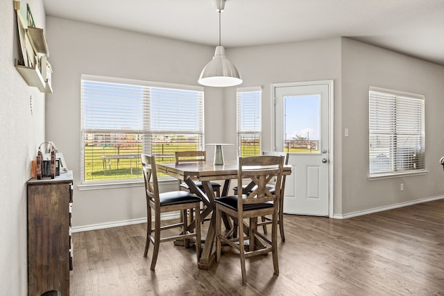 dining room with baseboards and wood finished floors