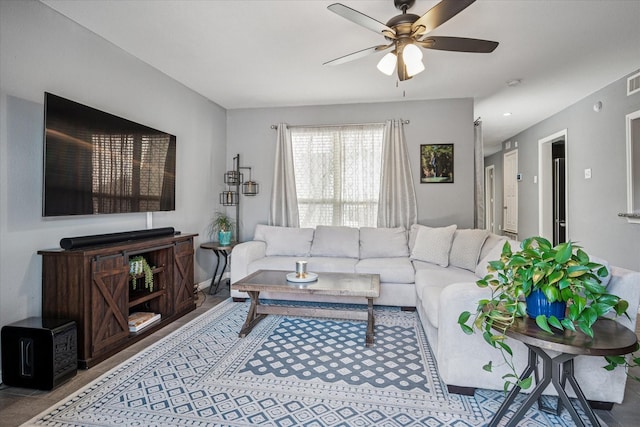 12550 Burninglog Ln, Dallas, TX 75243 - living room with ceiling fan and visible vents