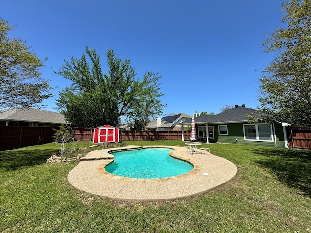 132 Yosemite Ln, Terrell, TX 75160 - view of swimming pool featuring a storage unit, an outdoor structure, and a patio